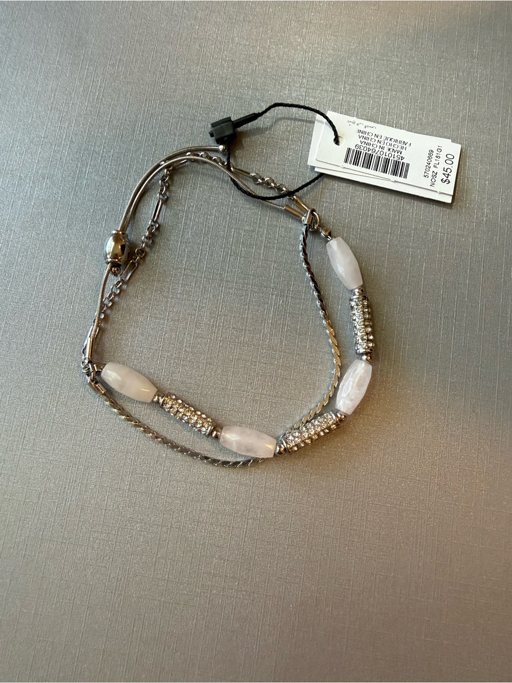 White House Black Market Silver-Tone Multi-Strand Bracelet with Pale Pink Beads